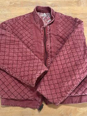 Free People Reversible Quilted Mauve Pink Paisley Bomber Jacket